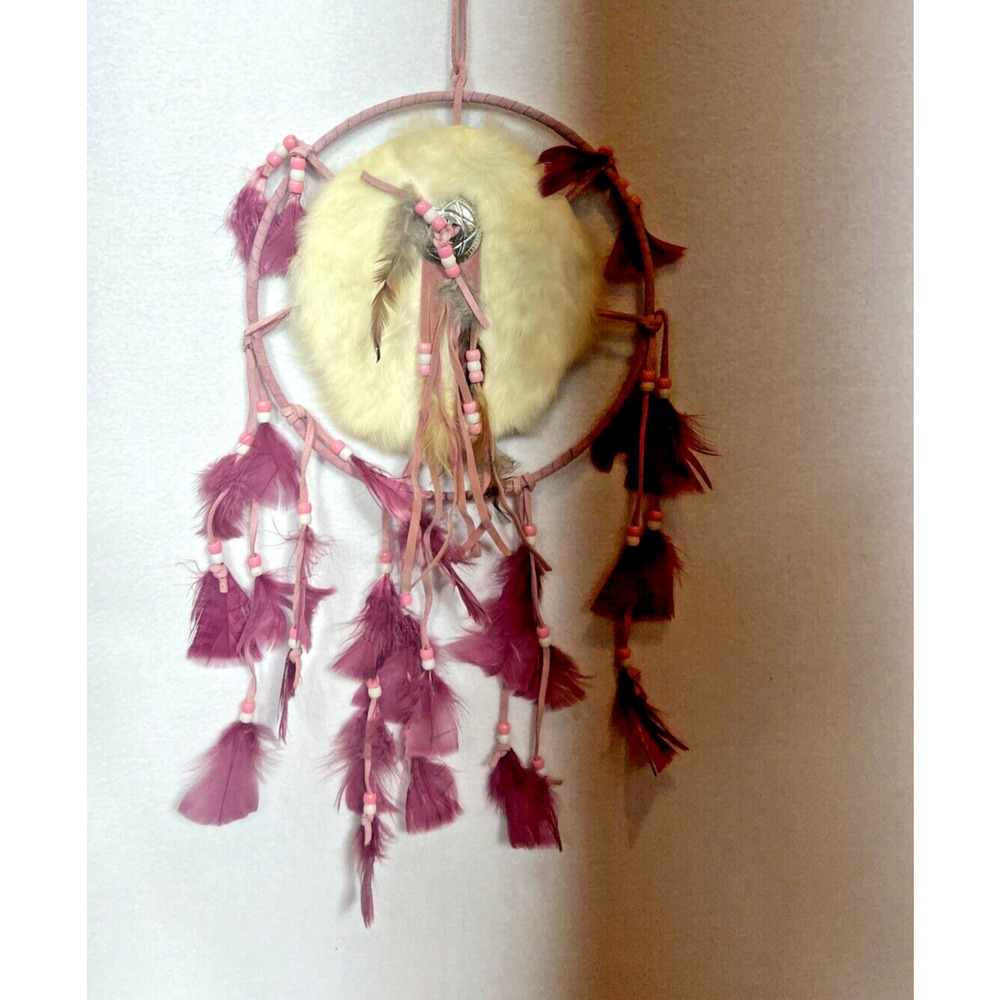 Dream Catcher Suede‎ Leather Fur Feathers Pink 9"